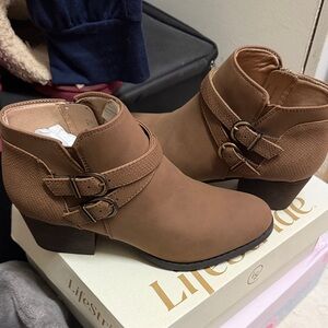 Life Stride Tan Ankle Booties with Buckle Detail